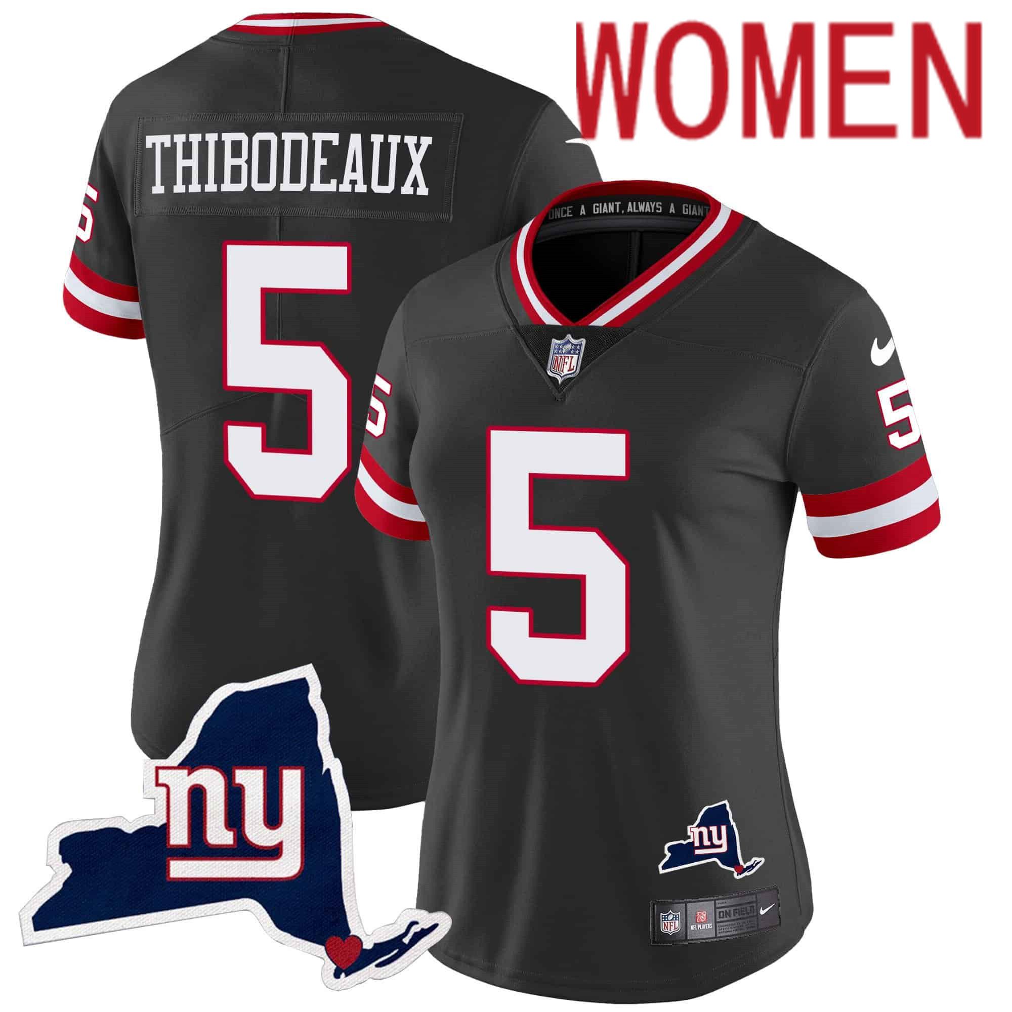 Women New York Giants #5 Thibodeaux Black 2024 Nike Map Patch Limited NFL Jersey style 1